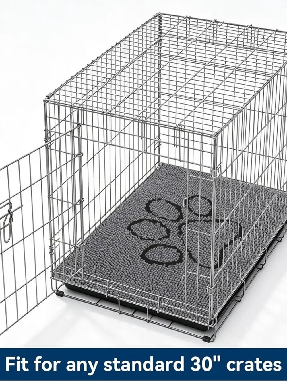 Gray Paw Print Dog Mat - Non-Slip Entry Rug 30 inches by 20 inches